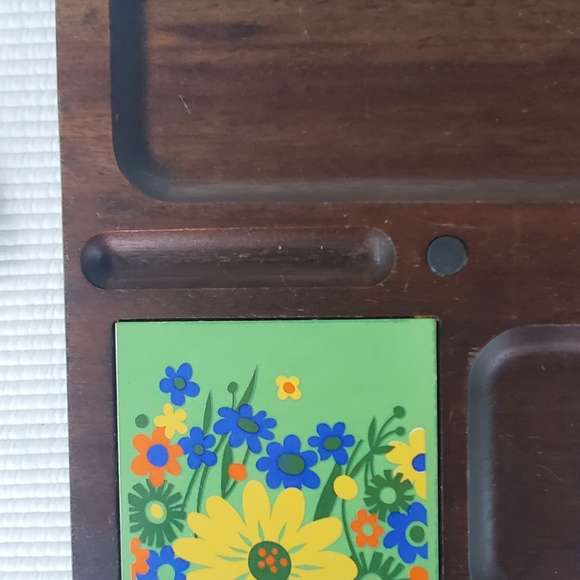 Cheese Cracker Board Imperial MCM Floral Mod Hand Carved Hard Wood Japan 14.5" - Picture 6 of 9